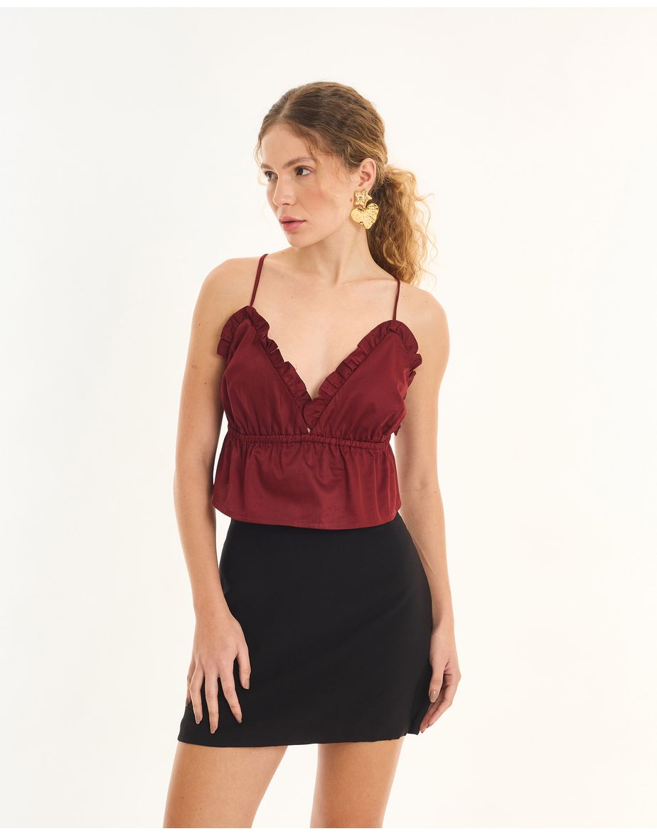 Blusa tricoline tec marrom