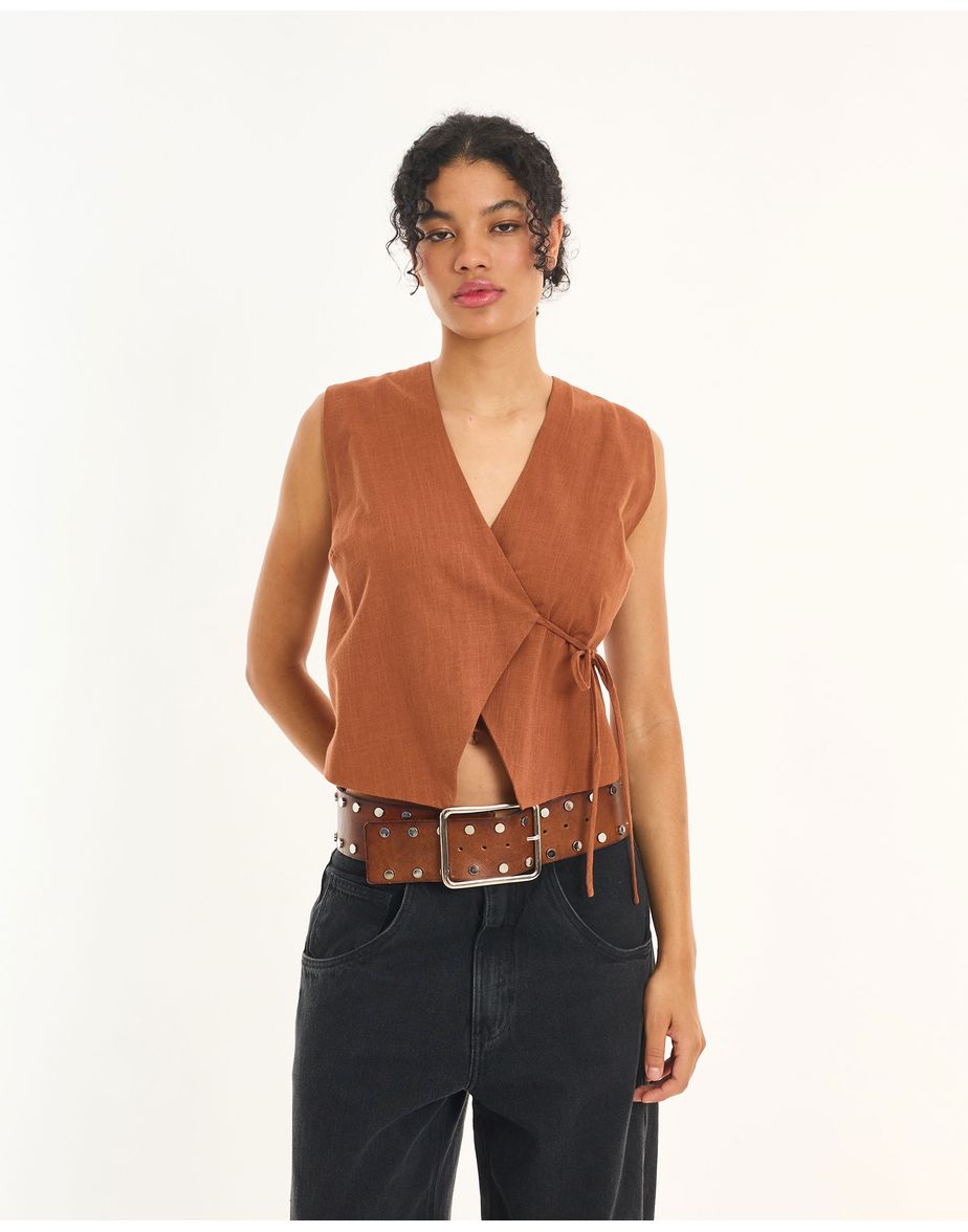 Blusa transpasse neo marrom
