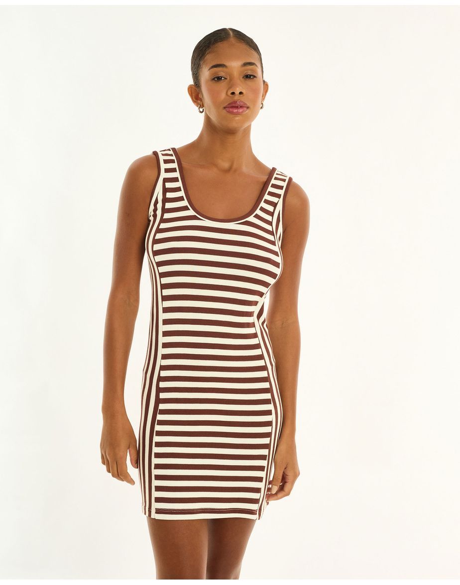 Vestido navy ray listrado marrom