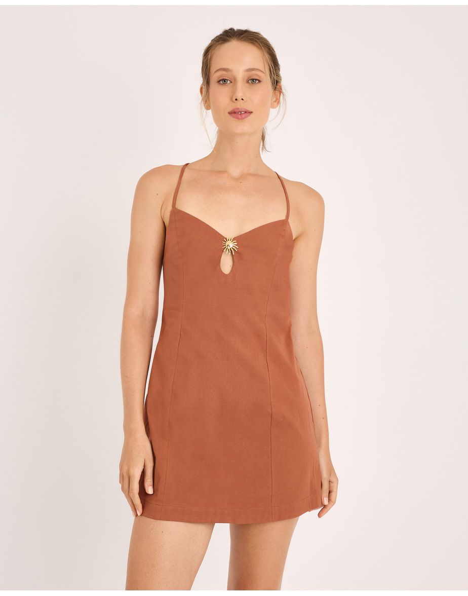 Vestido adorno ora marrom