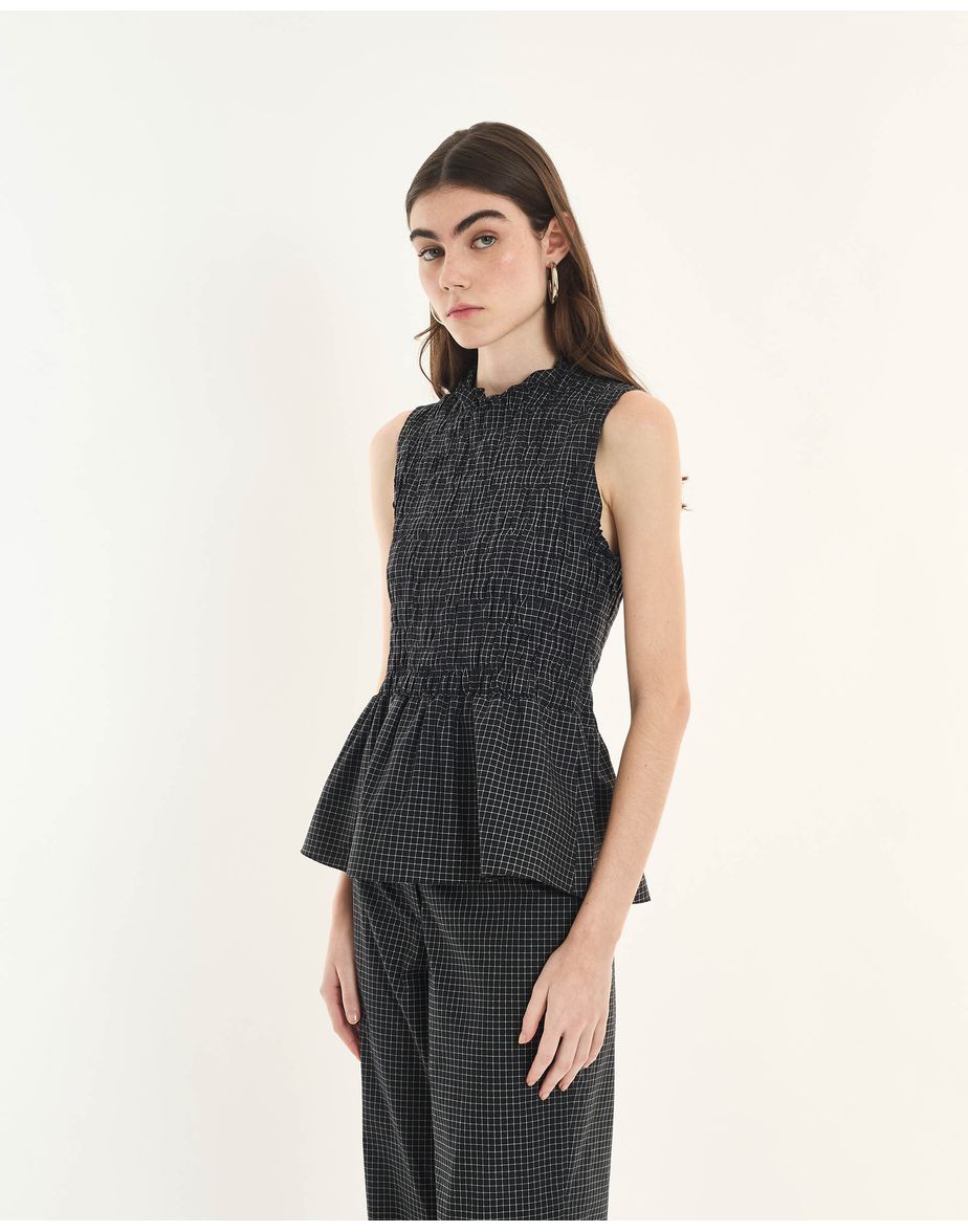 Blusa gravataria inv xadrez preto