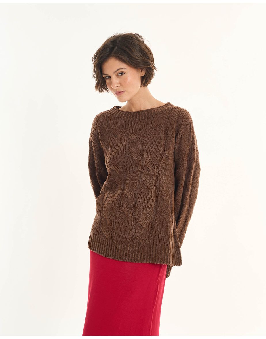 Casaco tricot inv marrom
