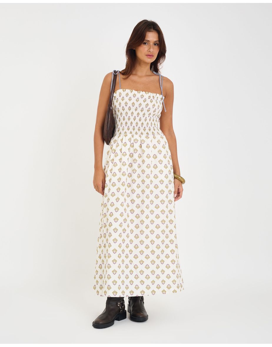 Vestido flora mel estampado