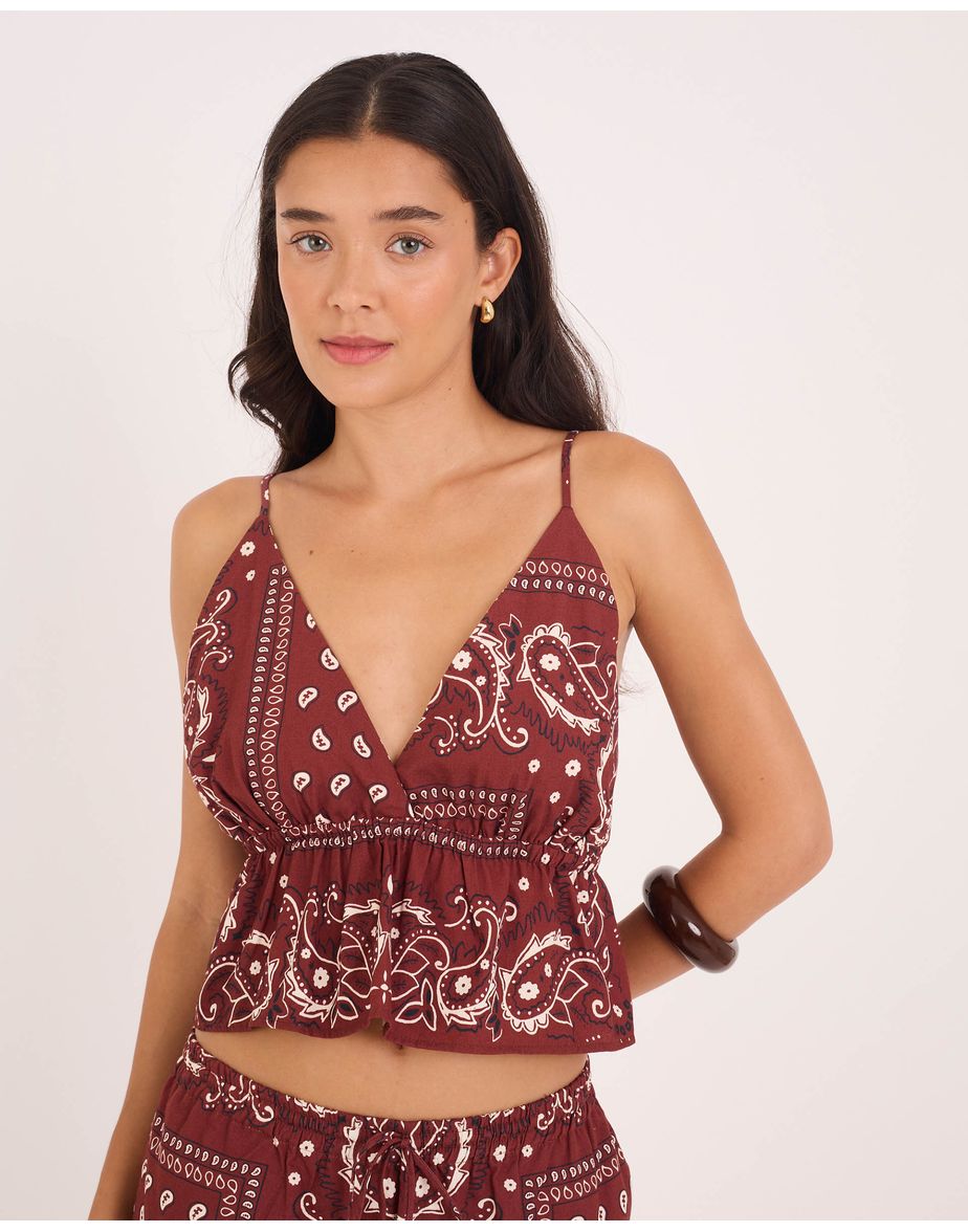 Top bandana tex estampado marrom