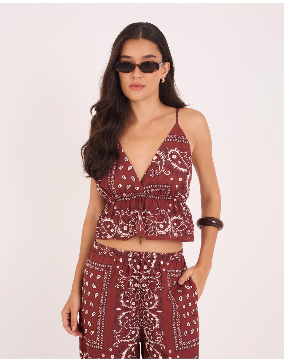 Top bandana tex estampado marrom