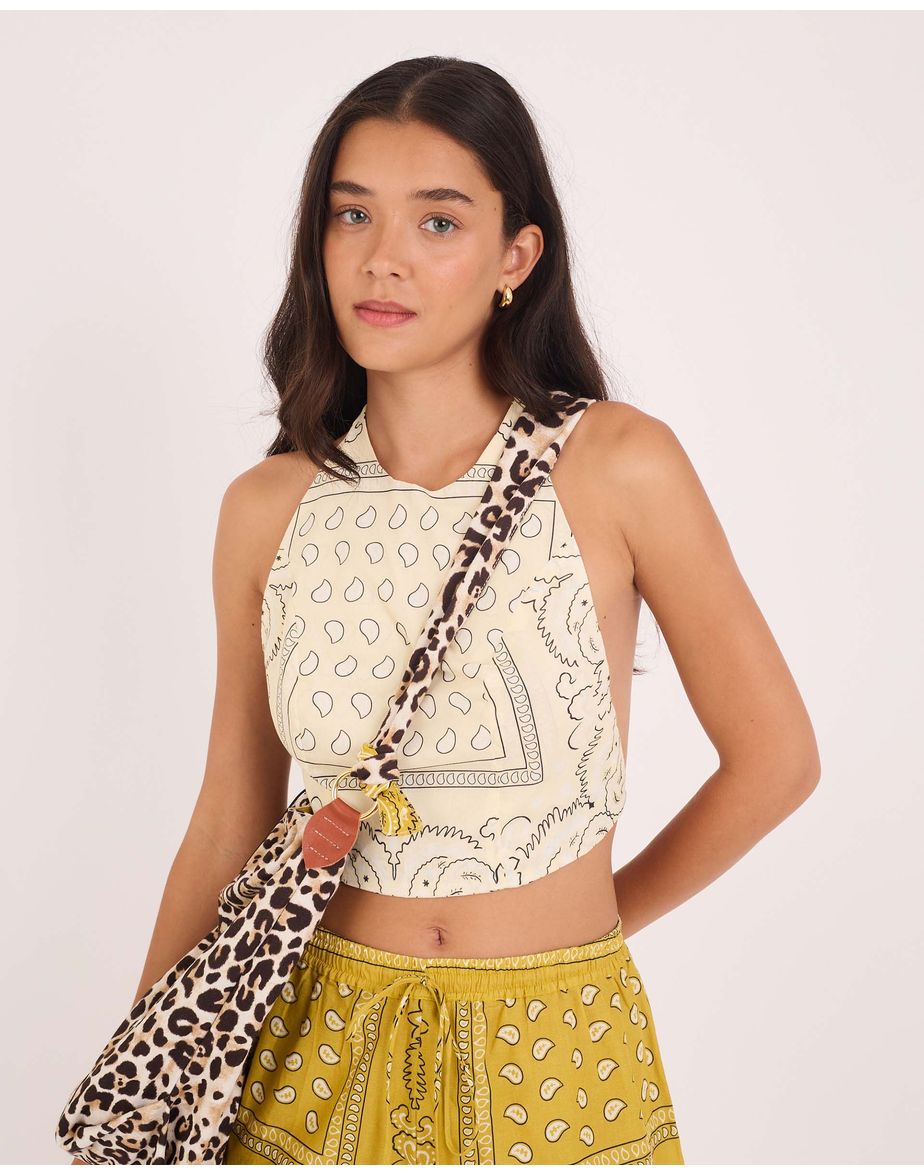 Top bandana recorte tex  estampado bege