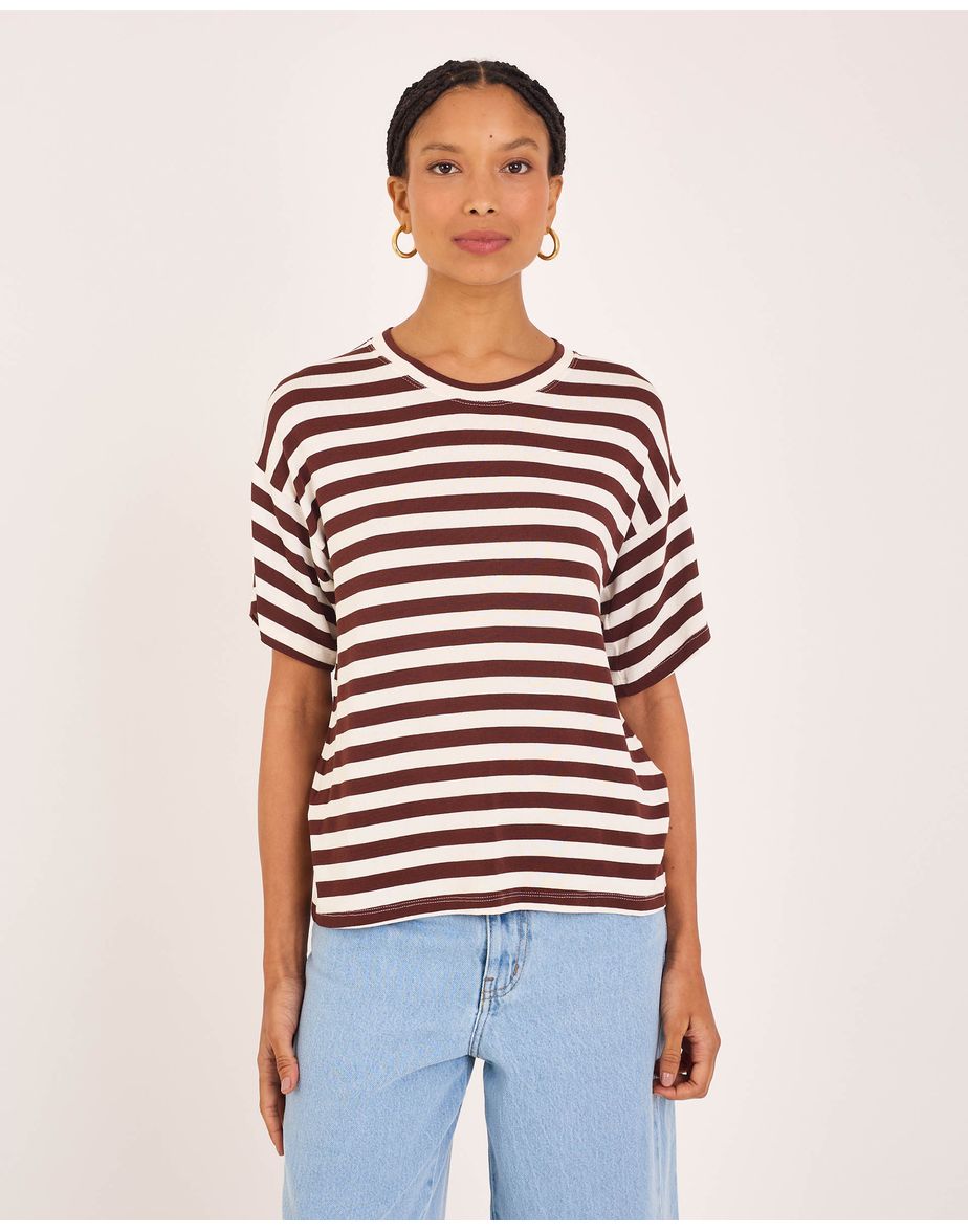T-shirt listrada kai listrado marrom