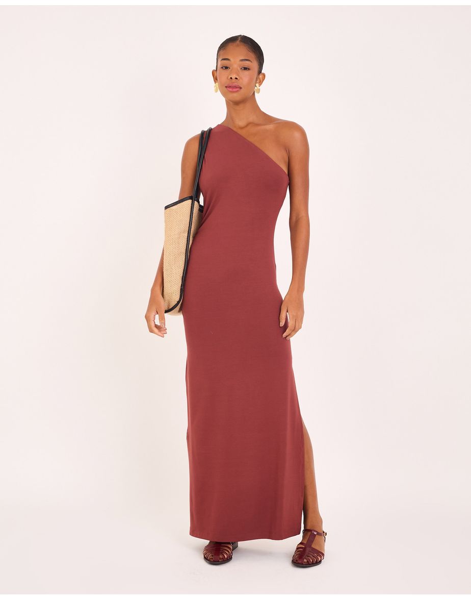 Vestido ombro vin marrom