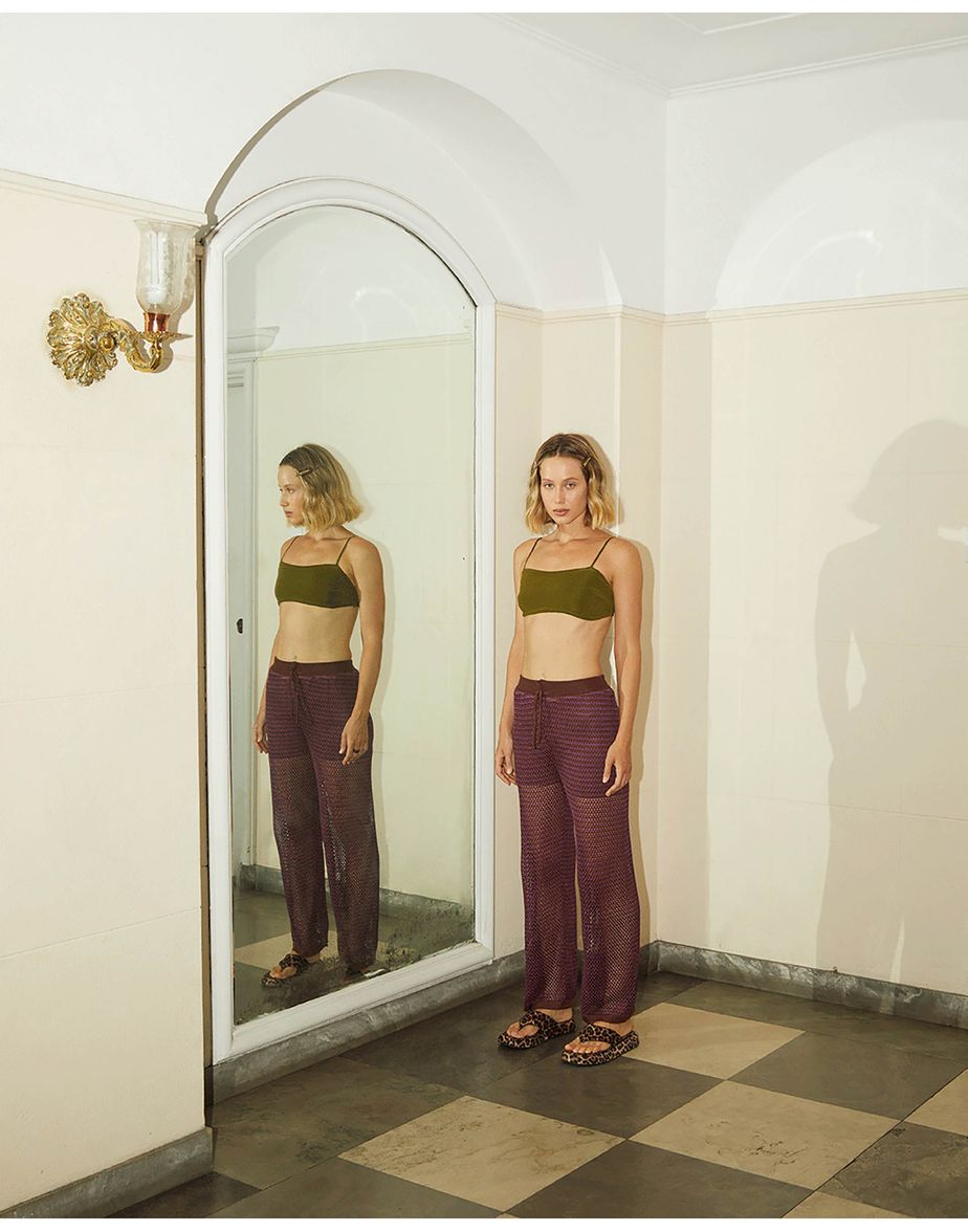 Calça tricot kai marrom