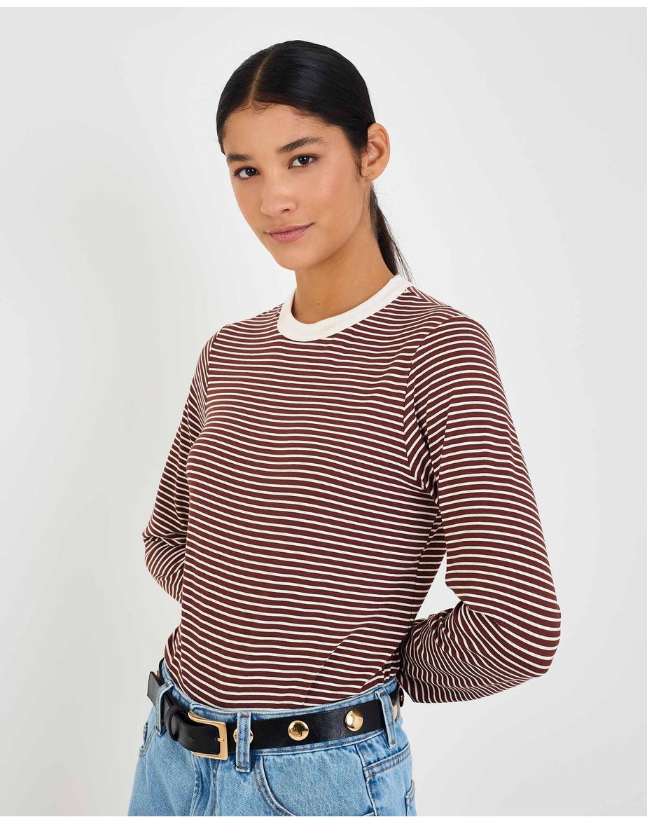 Camiseta listrada inv listrado marrom
