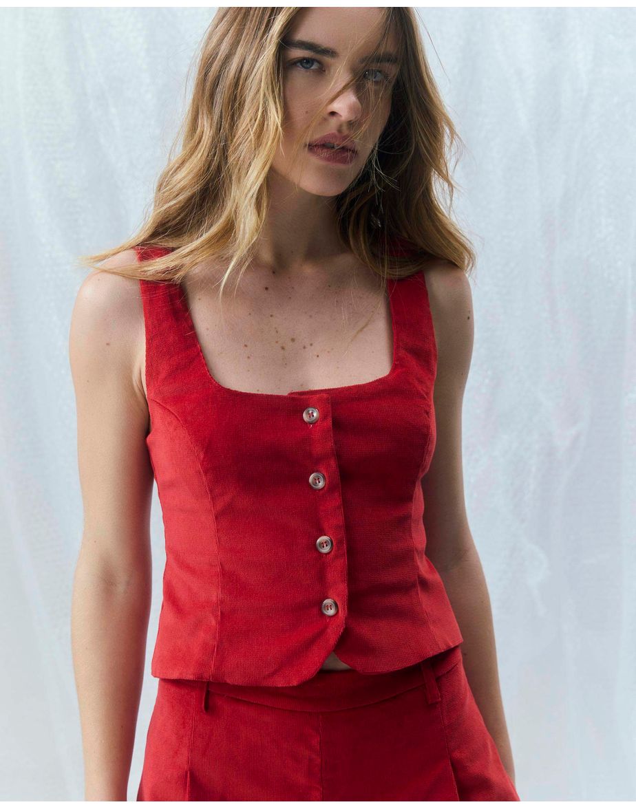 Top veludo fal vermelho