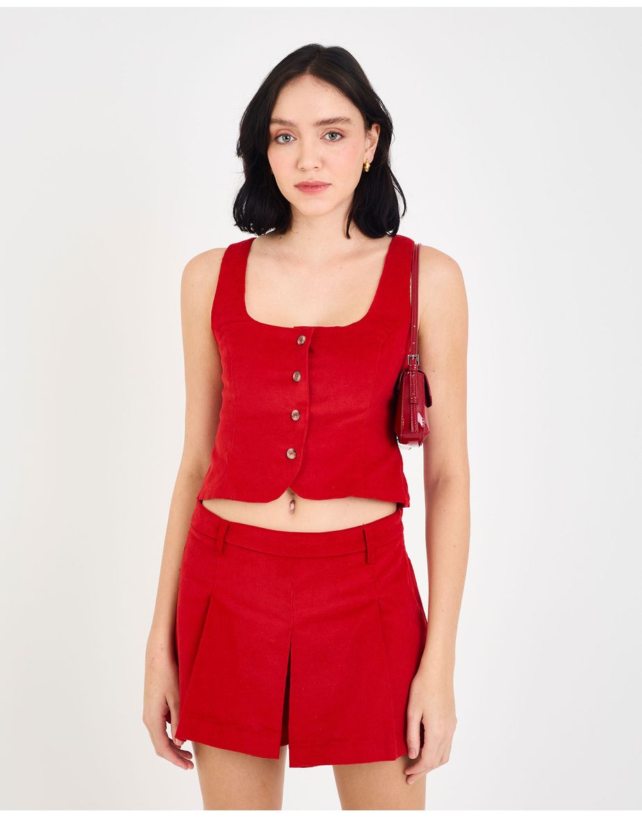 Top veludo fal vermelho