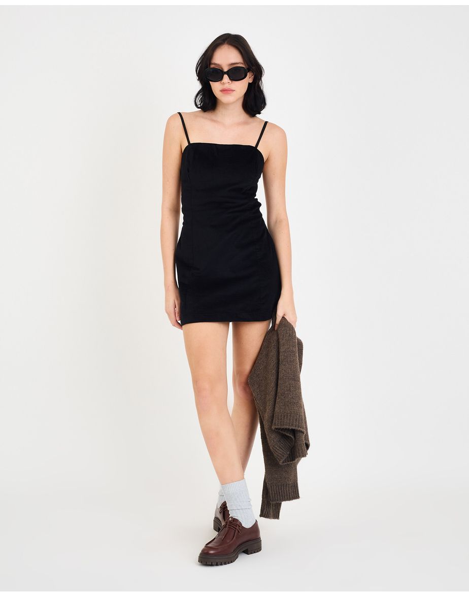 Vestido veludo fal preto
