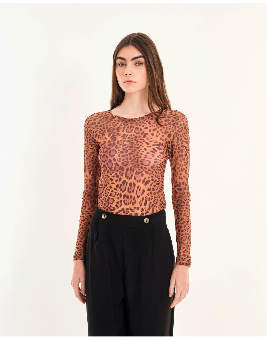 Blusa tule onça inv estampado
