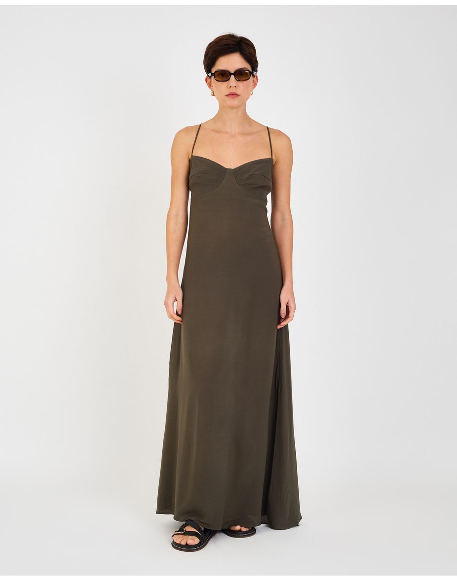 Vestido fenda p/b verde