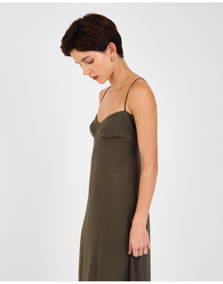 Vestido fenda p/b verde