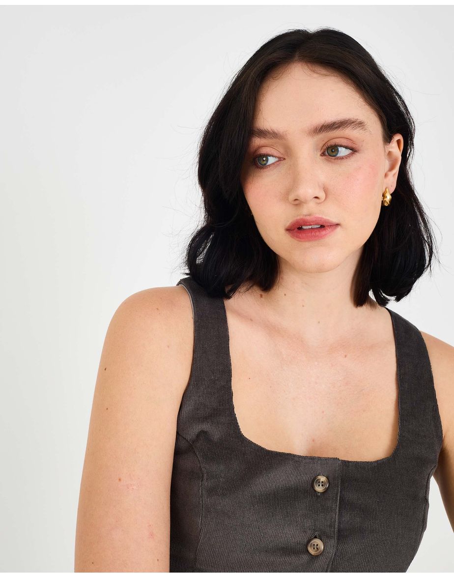 Top veludo fal cinza
