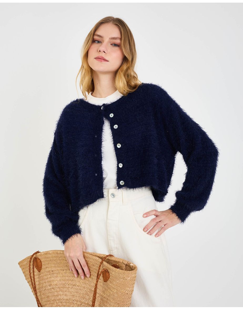 Cardigan tricot nev azul marinho