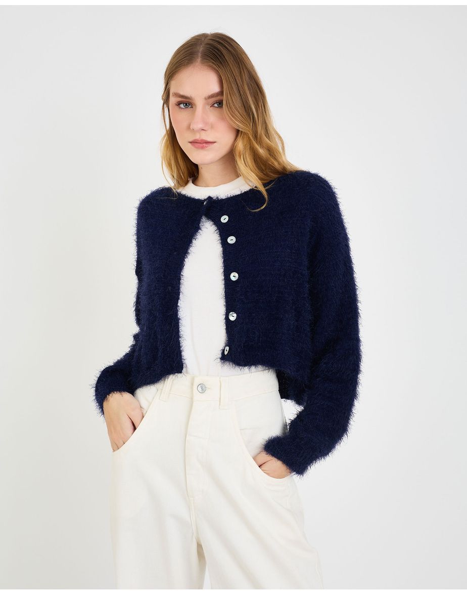 Cardigan tricot nev azul marinho