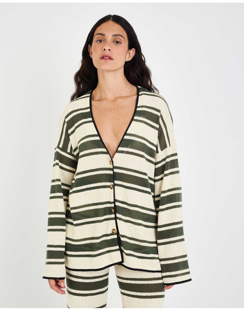 Cardigan listras mos listrado verde