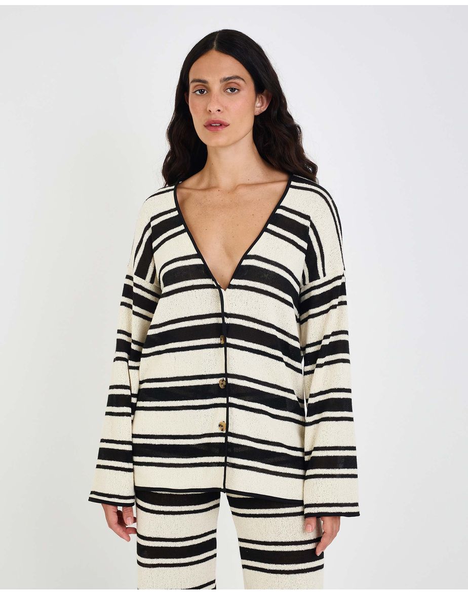 Cardigan listras mos listrado preto