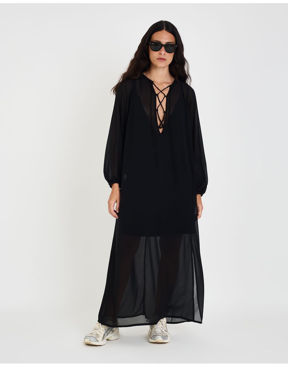 Vestido georgette geo preto