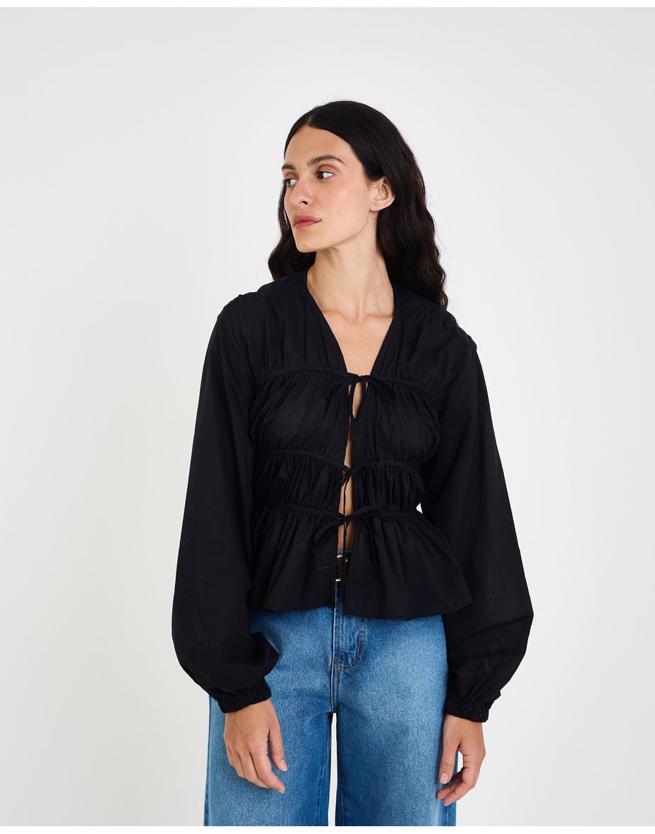 Blusa franzida mos preto