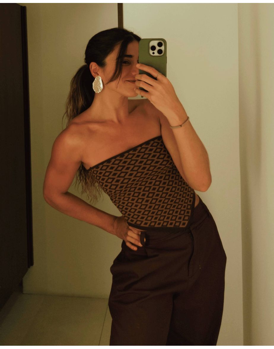 Top jacquard sol marrom