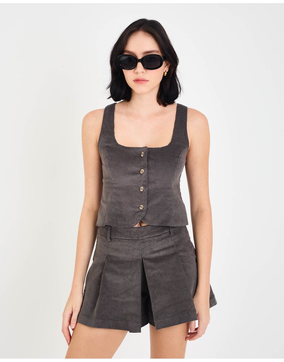 Top veludo fal cinza