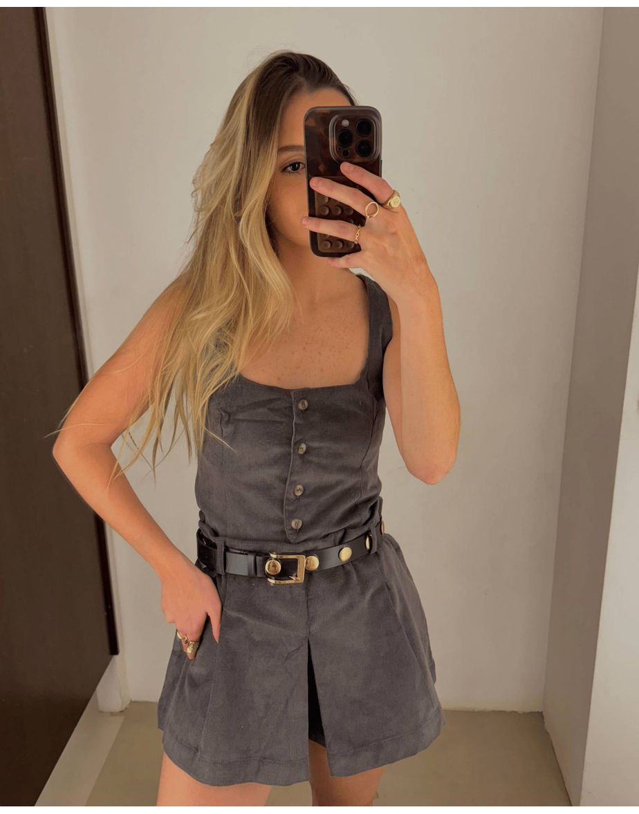 Top veludo fal cinza