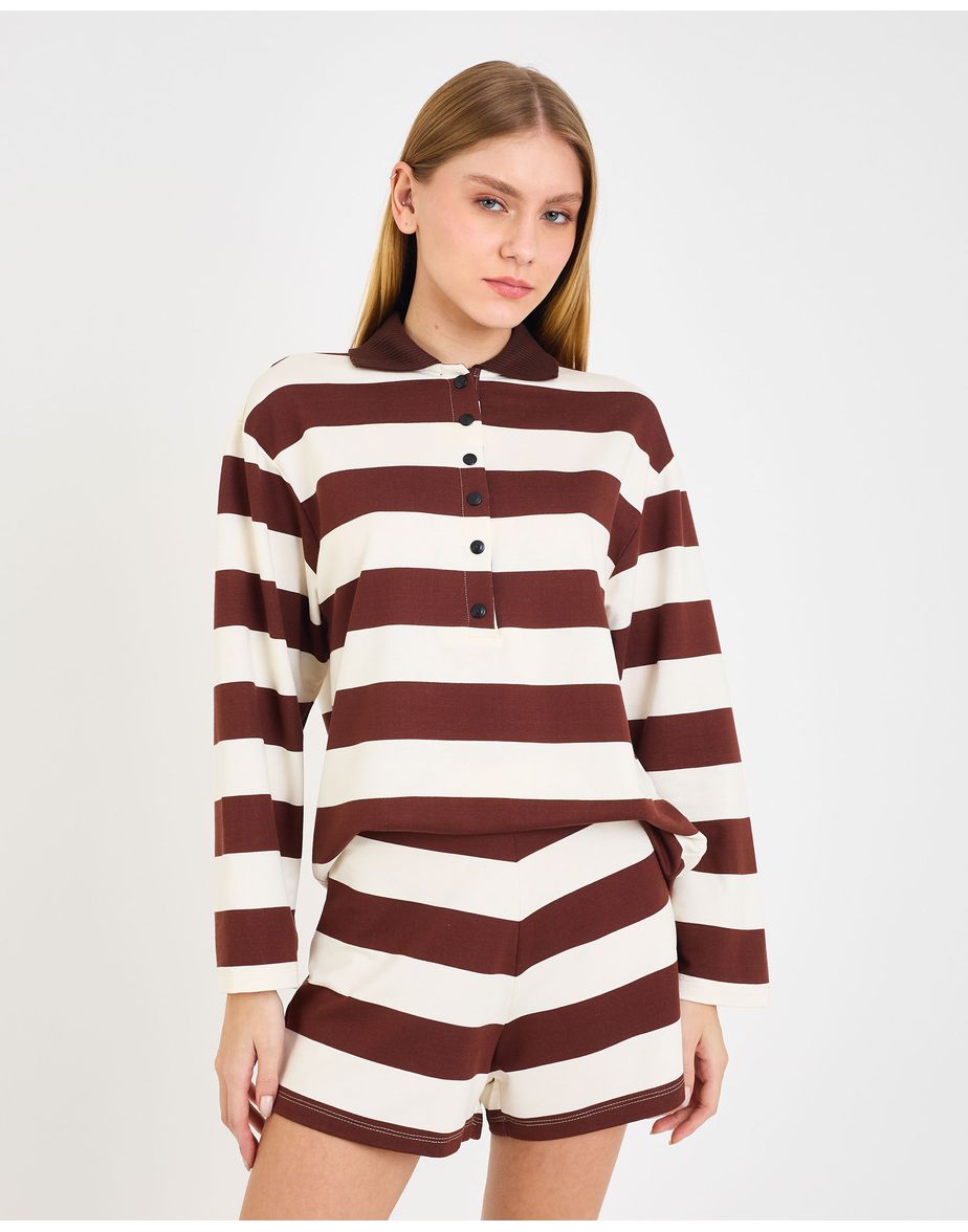 Blusa listrada sport listrado marrom