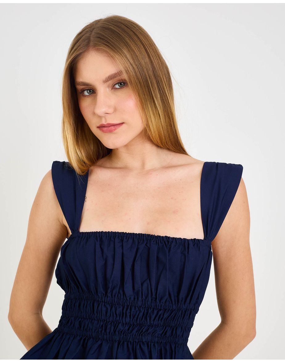 Blusa tricoline aya azul marinho