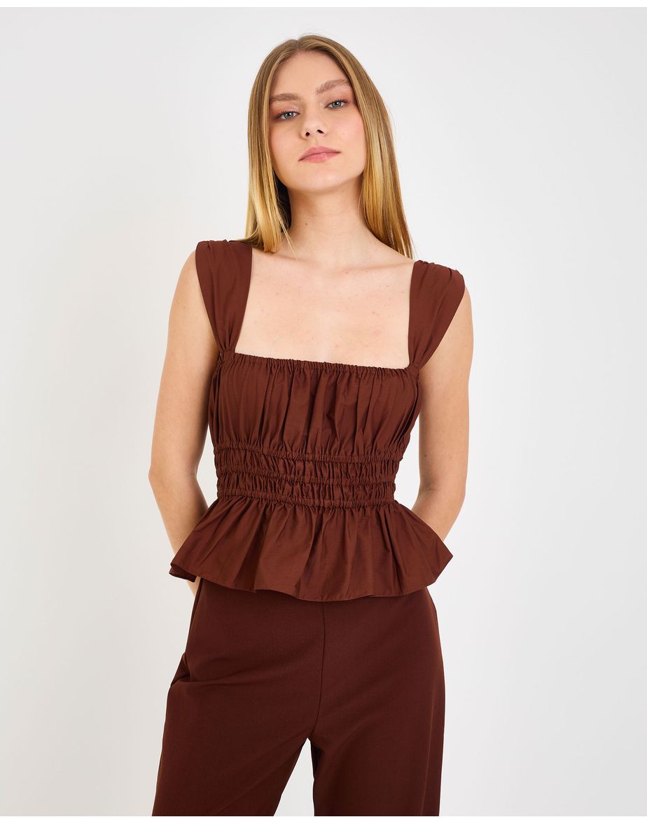 Blusa tricoline aya marrom