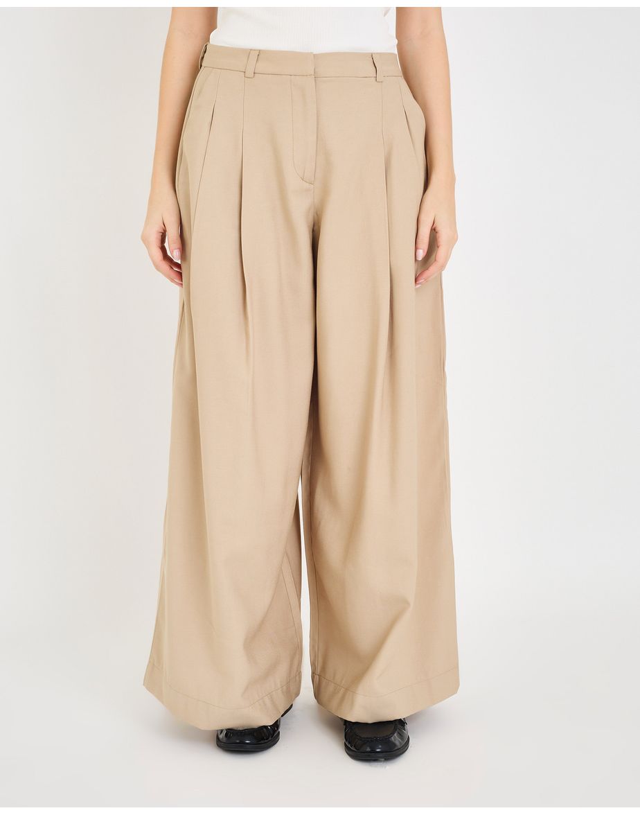 Calça pregas ver bege