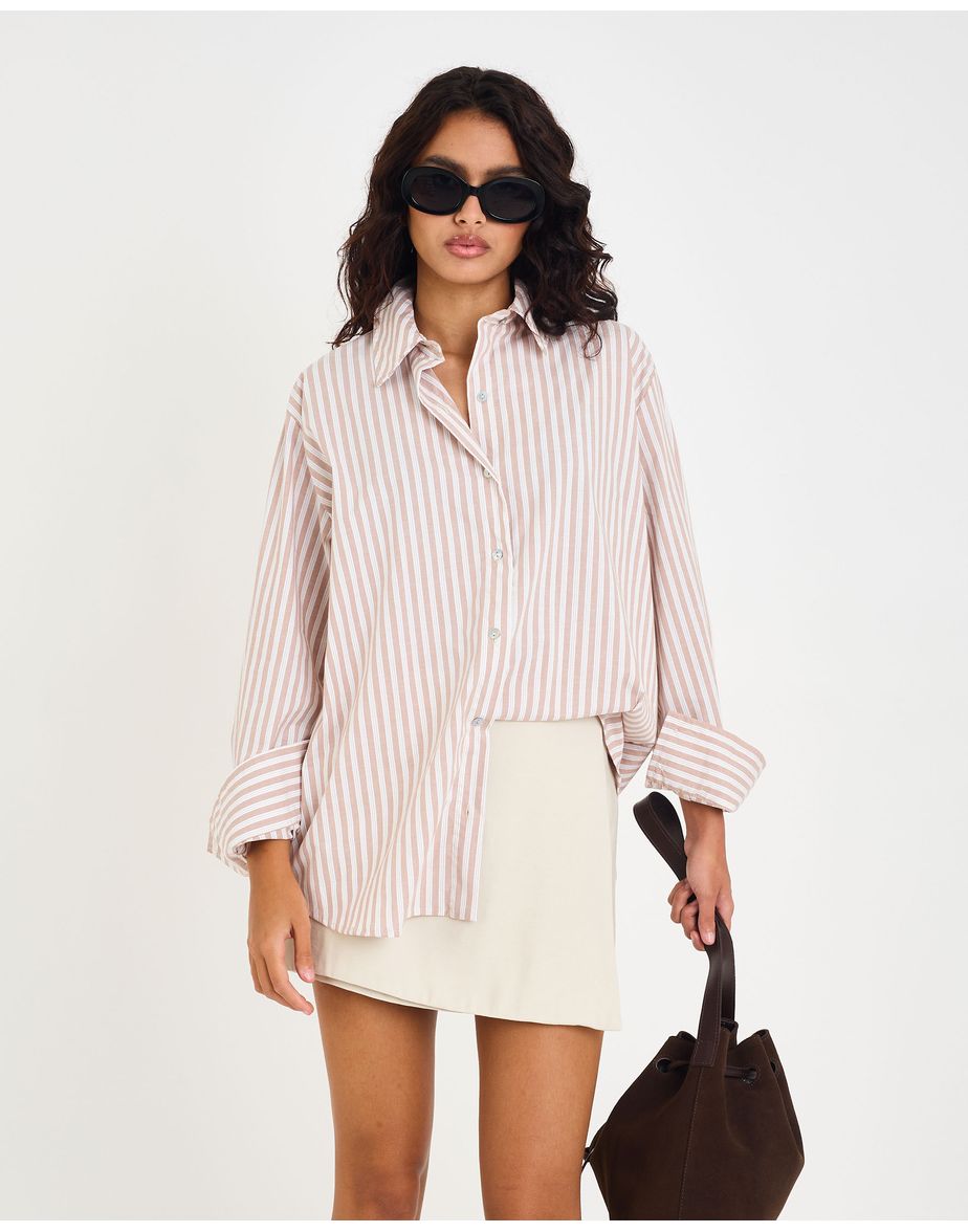 Camisa listras tic listrado marrom