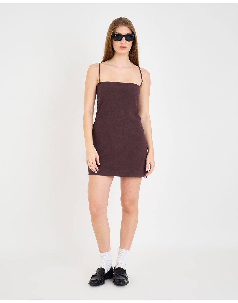 Vestido reto mid  marrom