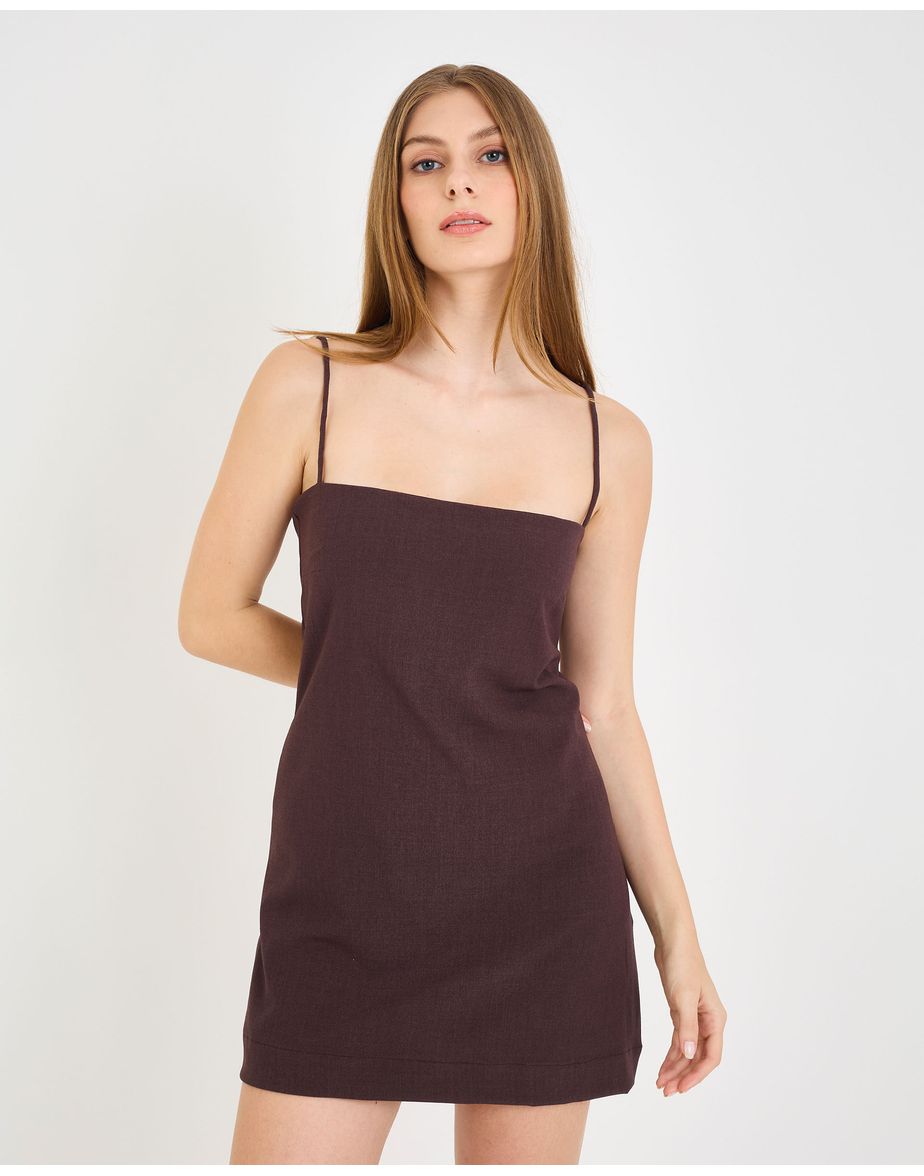 Vestido reto mid  marrom