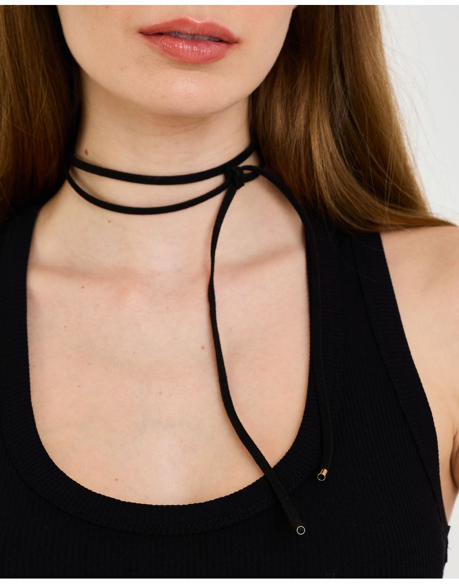 Colar tiras couro preto