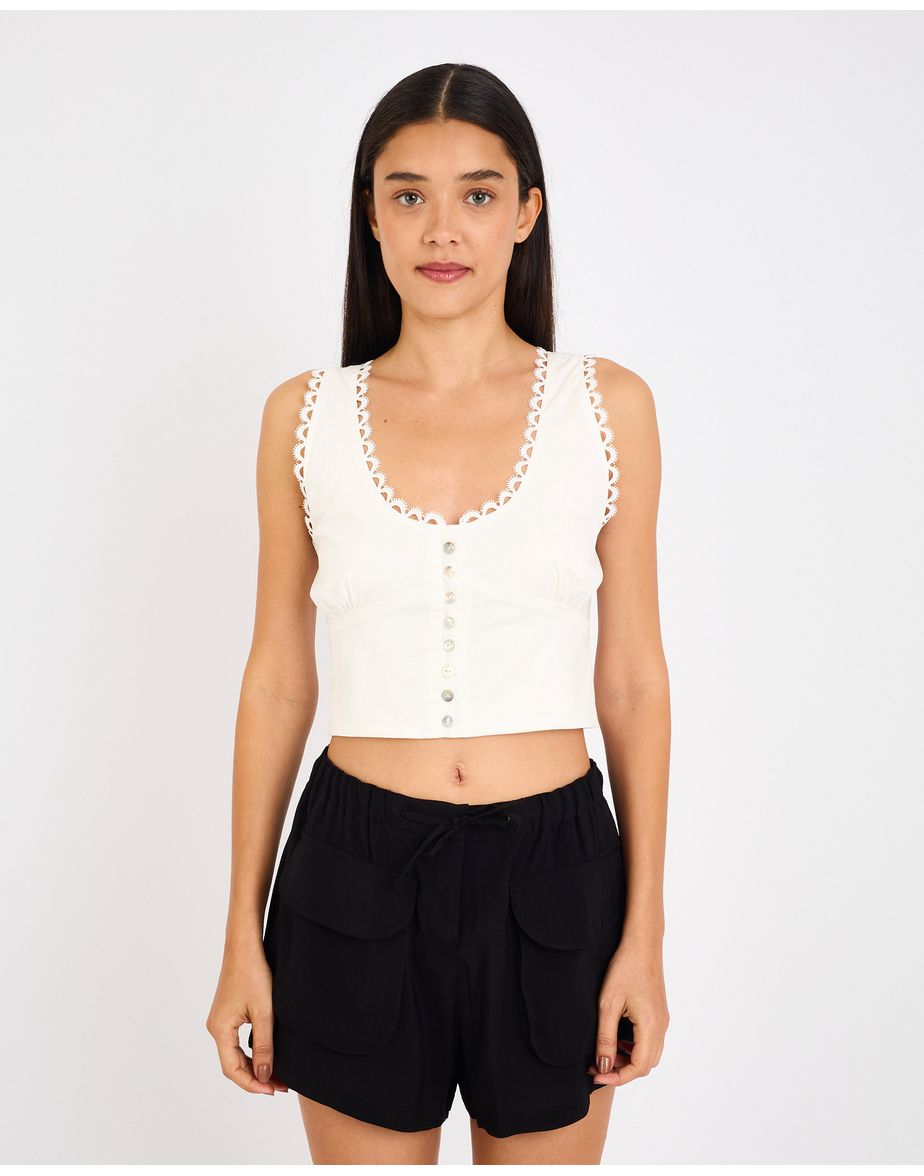 Top detalhe ray  off-white