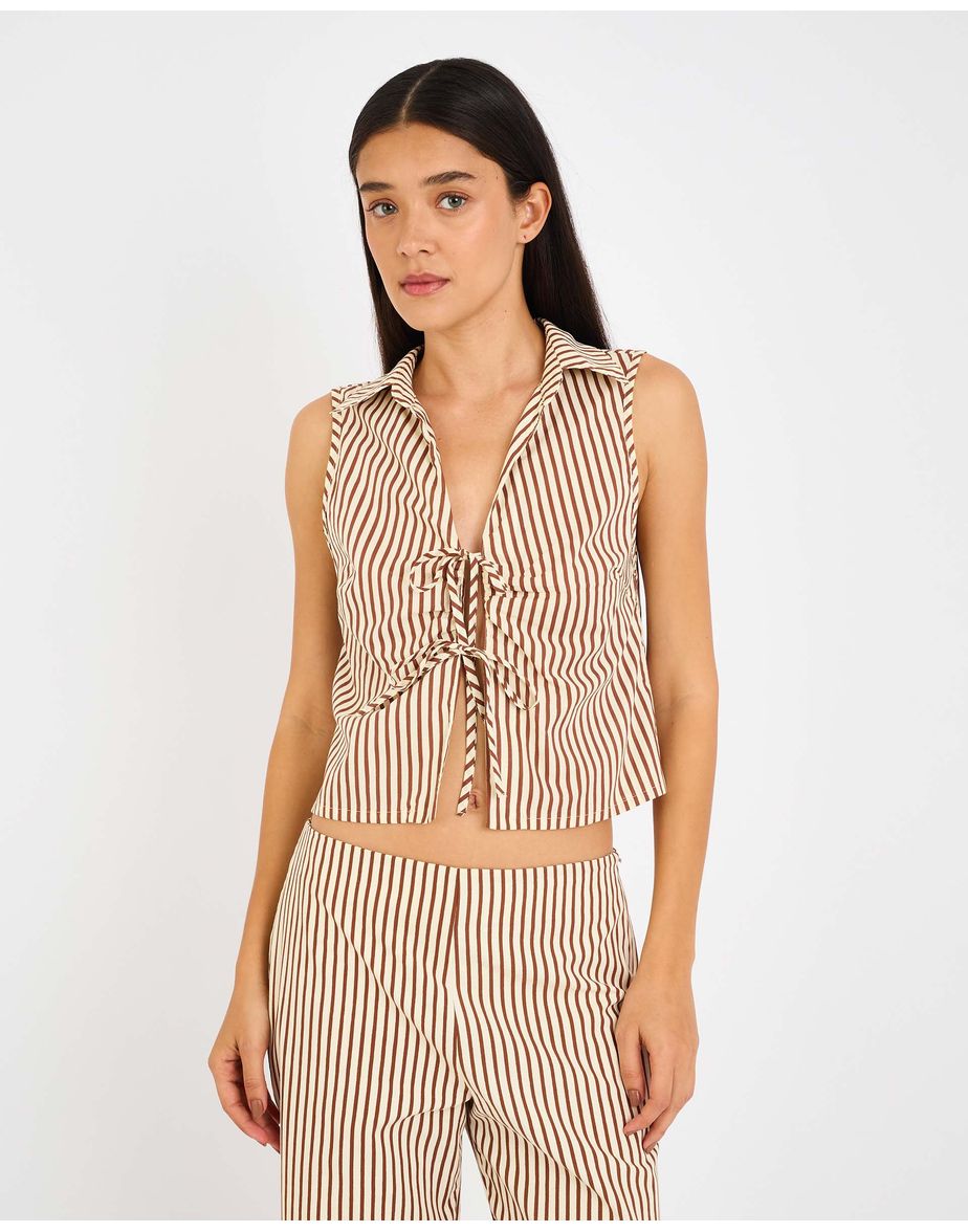 Blusa listrada cay marrom