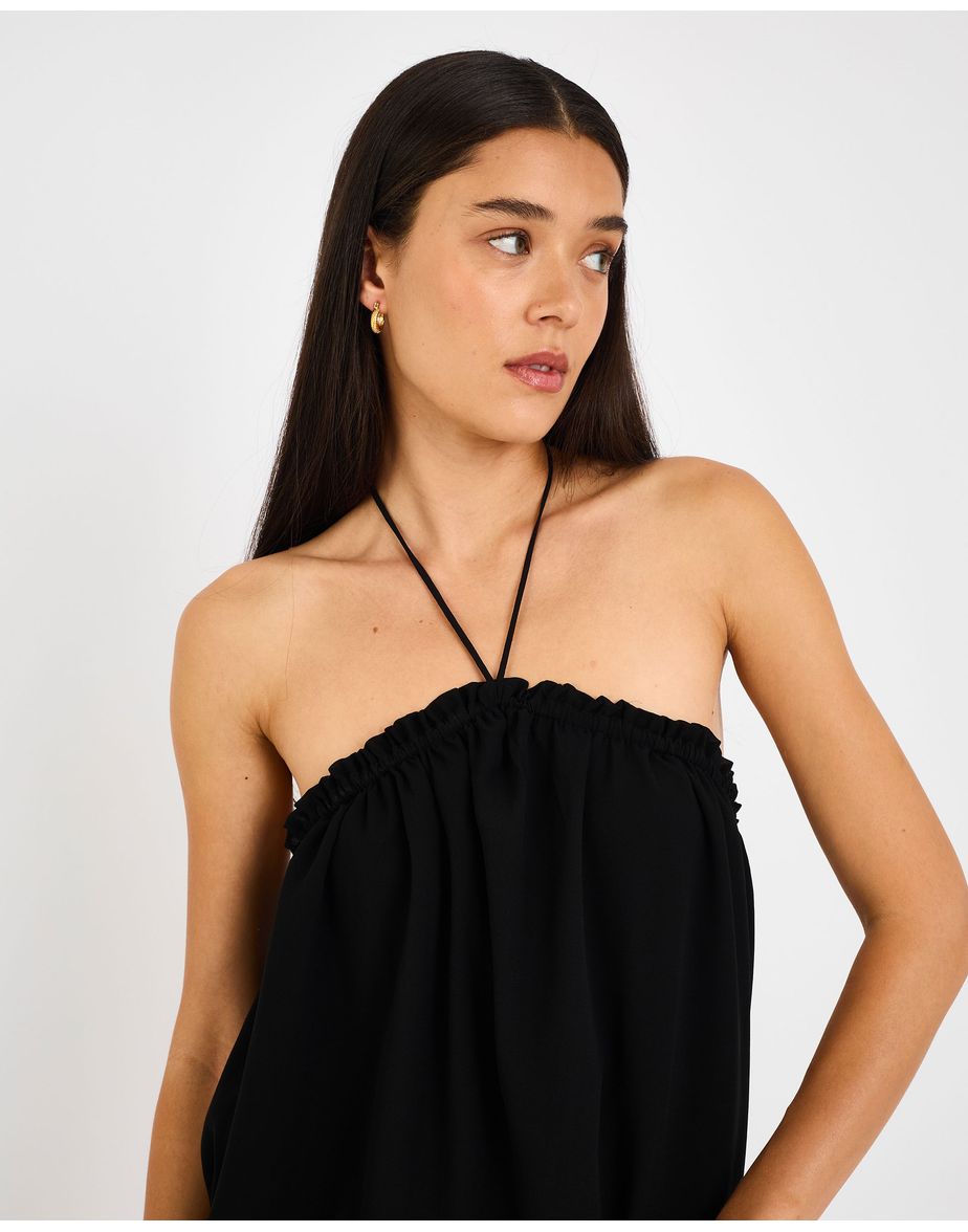 Vestido franzido cay preto