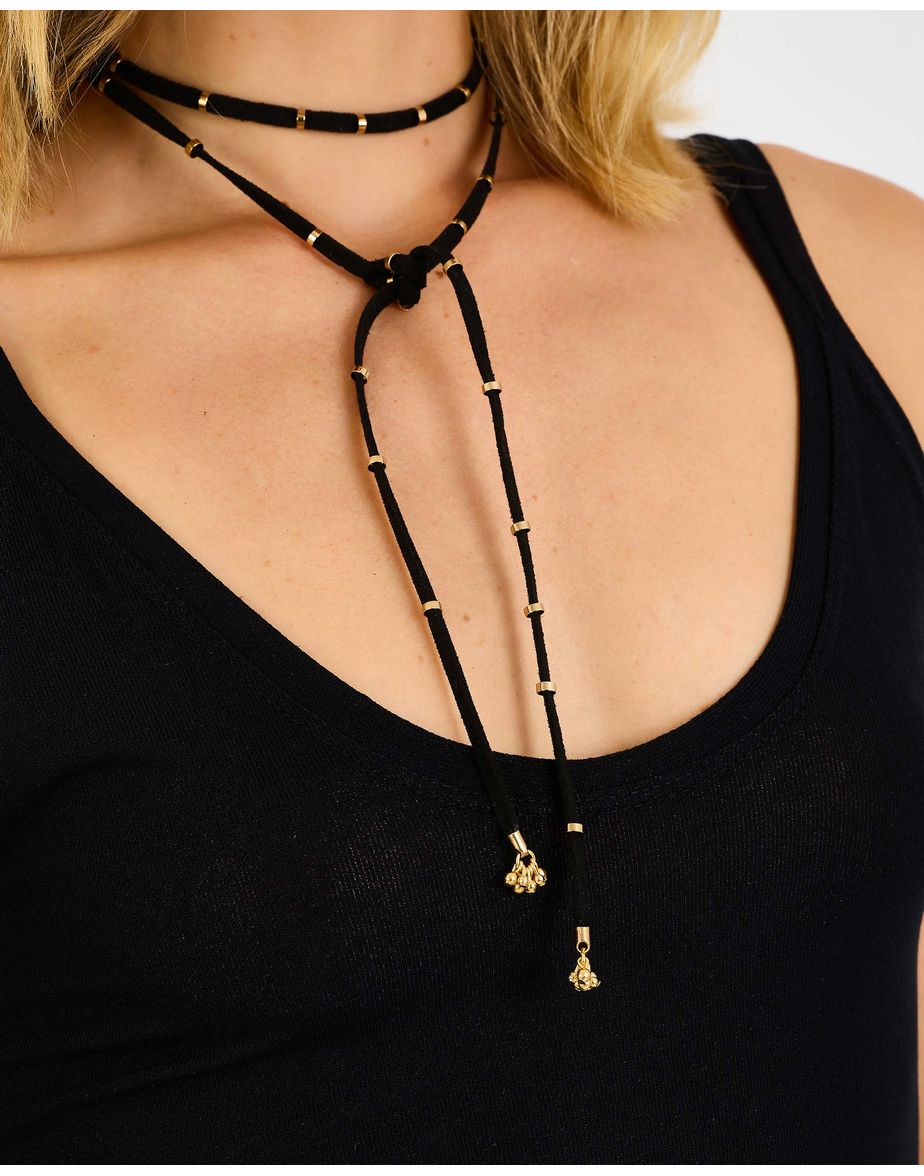 Colar couro joy dourado