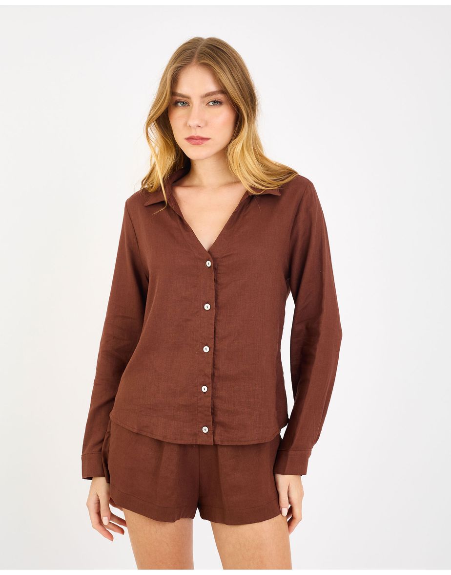 Camisa cambraia liz marrom