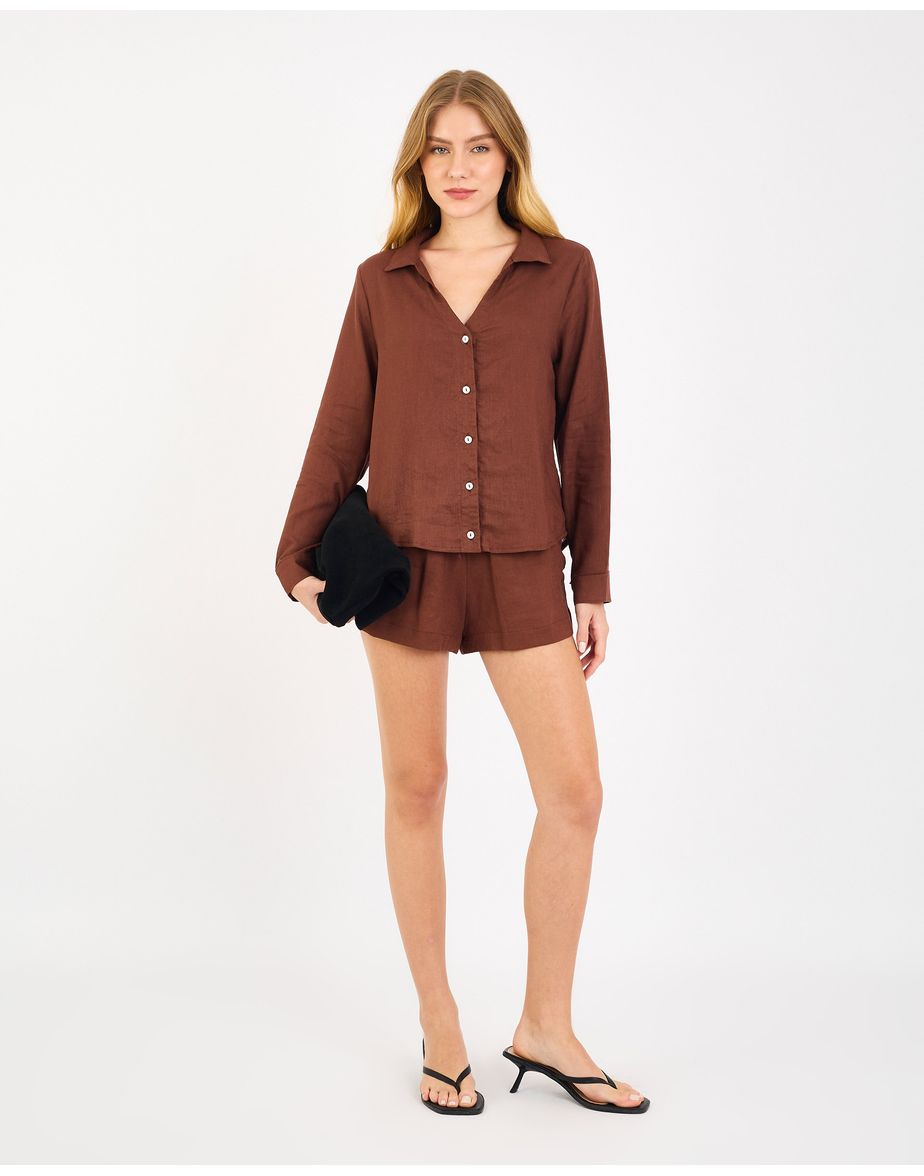 Camisa cambraia liz marrom