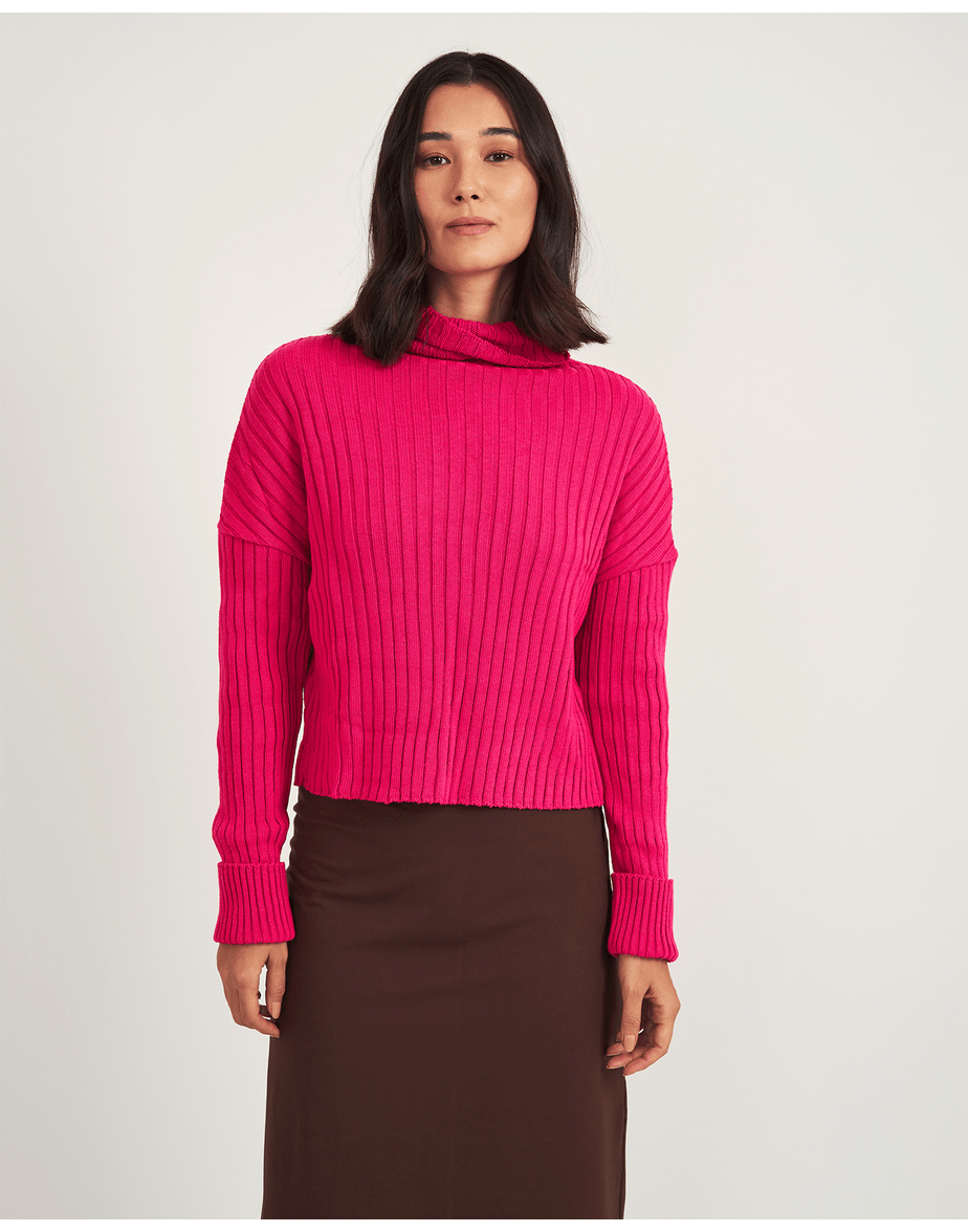 Casaco tricot canelado rosa
