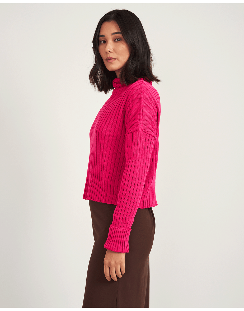 Casaco tricot canelado rosa