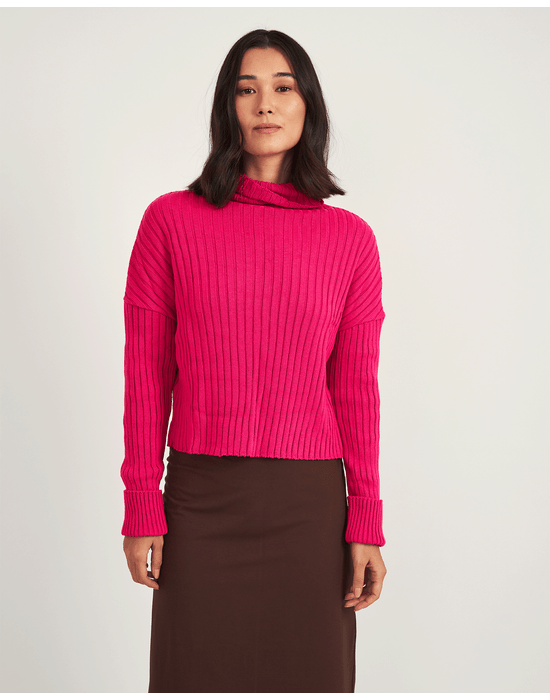 Casaco tricot canelado rosa