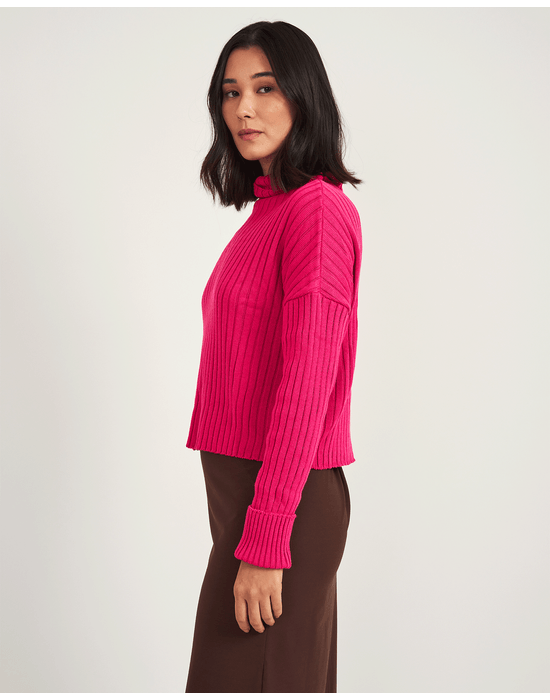 Casaco tricot canelado rosa