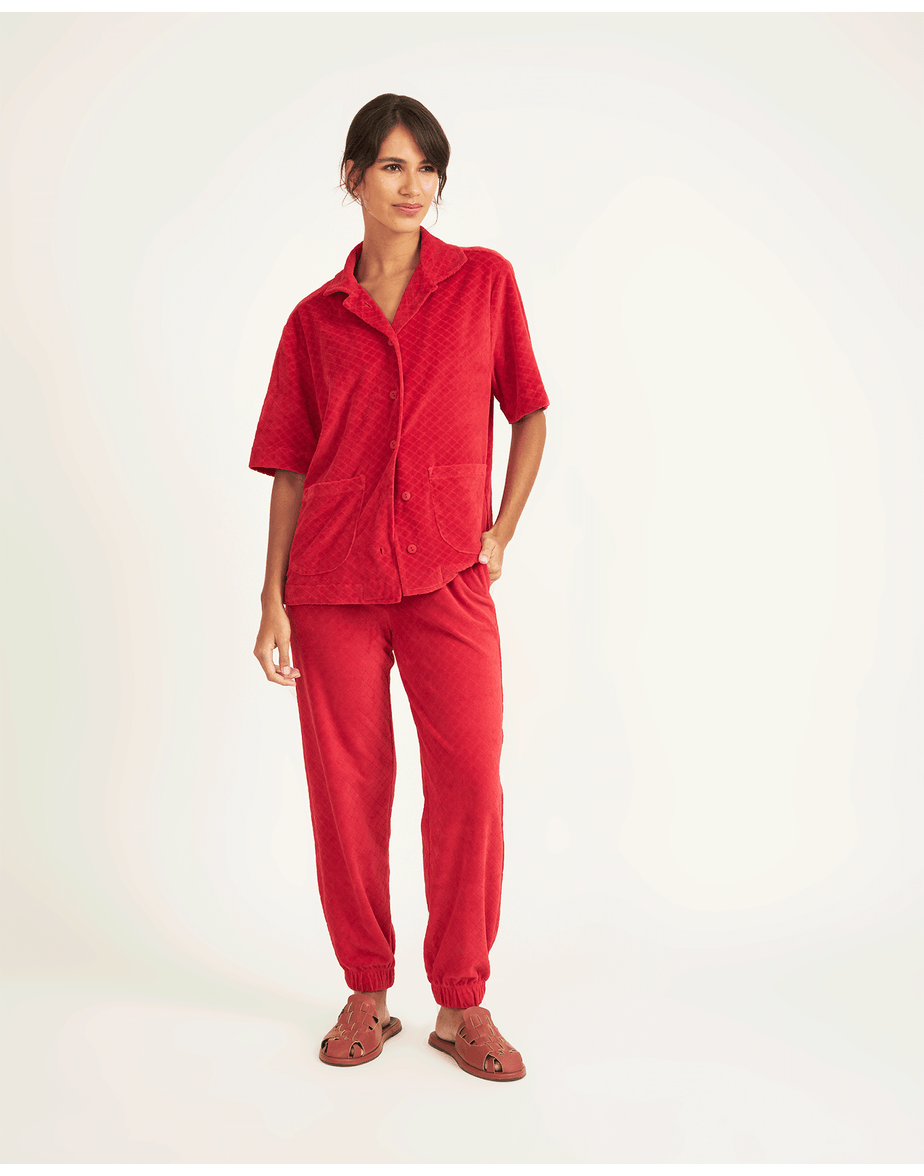 Calça carolina herédia atoalhado vermelho