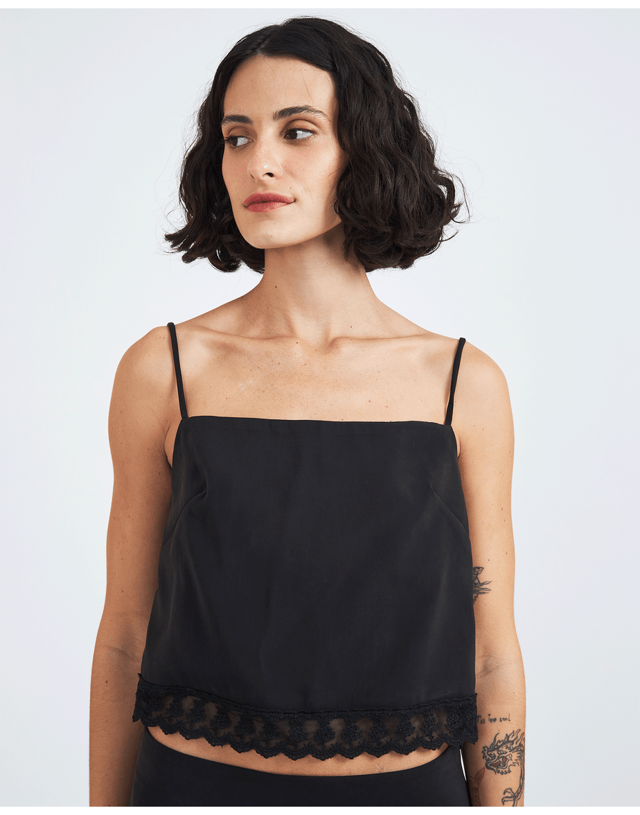Top renda gru preto